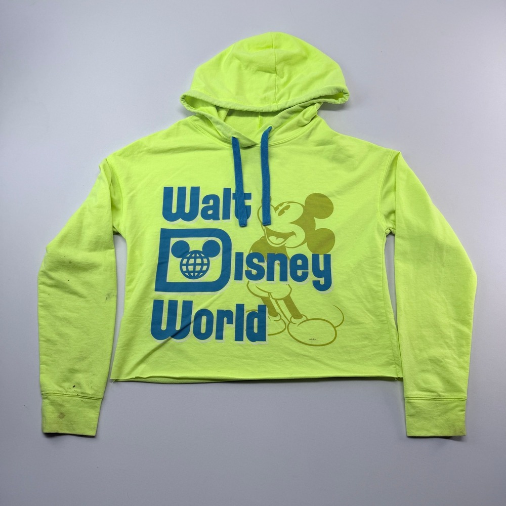 Disney Walt Disney World Mickey Mouse Neon Yellow Cropped Hoodie Small